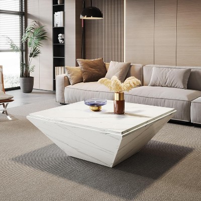 Hommoo Modern Coffee Table, 35.43" Center Table with Faux Marble Top