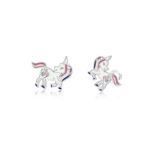 Chanteur Hypoallergenic Kids Jewelry Accessories Unicorn CZ White Gold Palladium Plating Stud Earrings Surgical Titanium Posts - 1 of 1