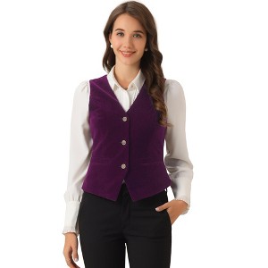 INSPIRE CHIC Women's Steampunk Velvet Sleeveless Button-Down V-Neck Suit Vest - 1 of 4