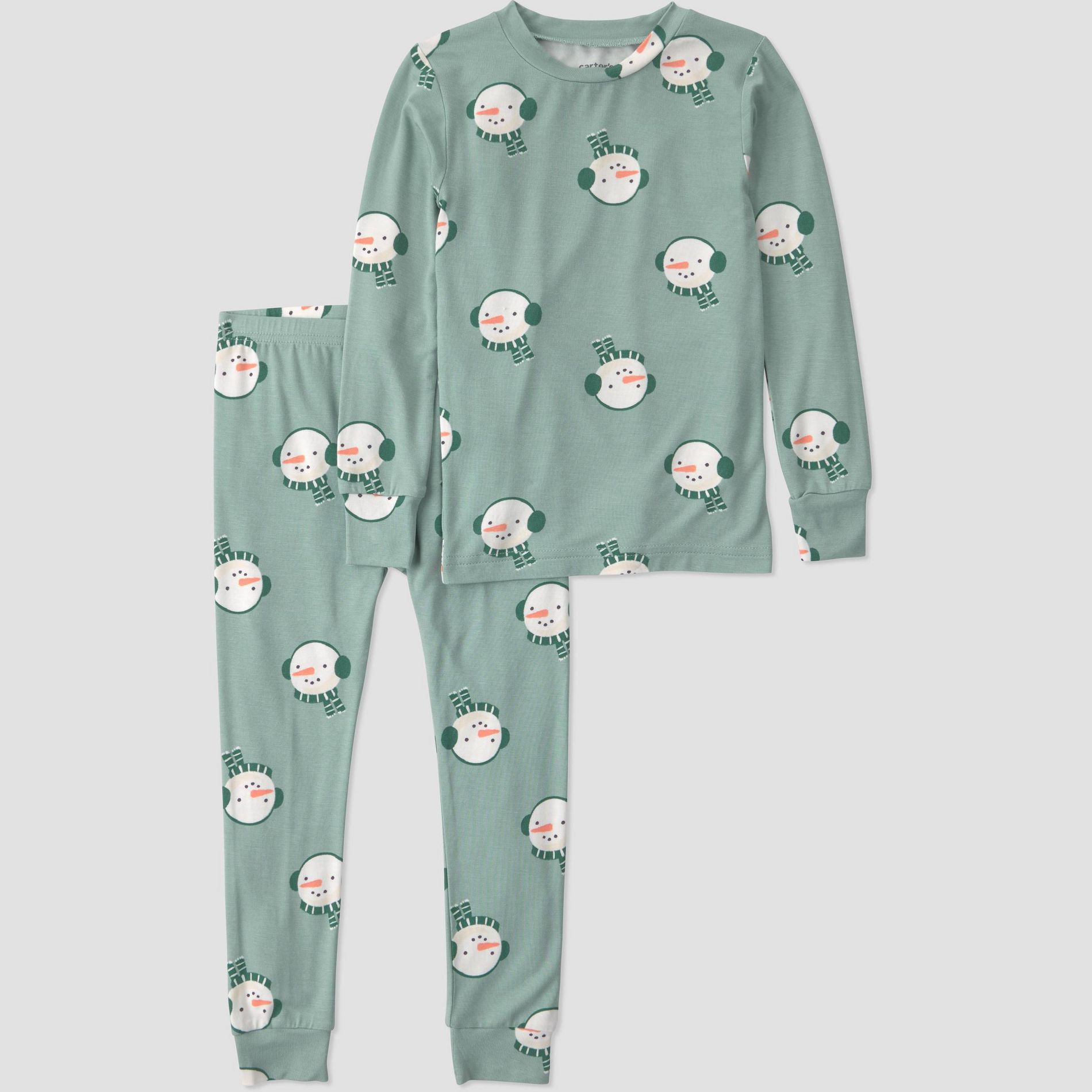 Carter's Just One You® Baby & Toddler Long Sleeve Comfy Soft Snug Fit Holiday Snowman Pajama Set 2pc - Green