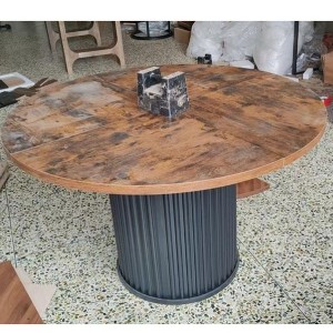 47Inch Industrial Round Dining Table for 4-6 People, Dining Room Table with Sturdy Waveform Metal Pedestal Base, for Dining Room, Kitchen - 1 of 1