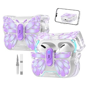 HTUTWOO for AirPods Pro 3 Case, Transparent Butterfly Anti-Fall Earphone Cover, Auto Pop-Up Lid & Kickstand Function with Cleaning Kit - 1 of 4
