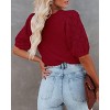 BLUEMING Sweater Tops for Women Short Sleeve Crew Neck Summer Knit Shirt Eyelet Knit Elbow Sleeve Tops - 3 of 3