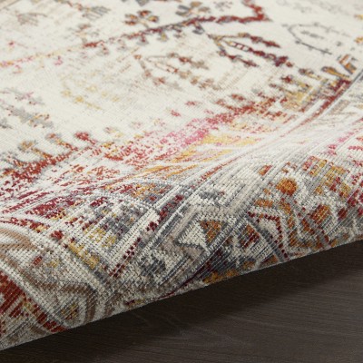 Ivory Red Distressed Medallion 5'3" x 7'10" Synthetic Area Rug