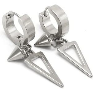 Black Stainless Steel Hoop Earrings: Geometric Kpop Style Huggie Dangles for Men & Women - 1 of 4