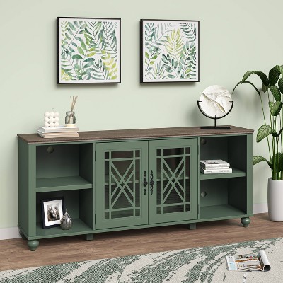 Festivo Green 70" Oak Vintage TV Stand with Cabinets