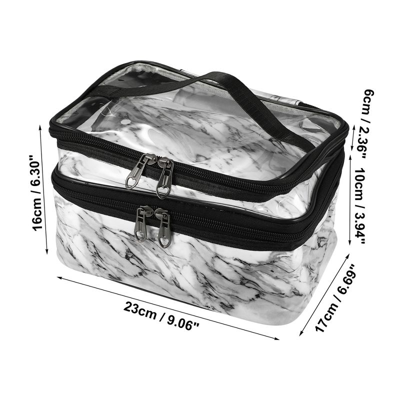 Unique Bargains Double Layer Makeup Bag Cosmetic Travel Bag Case Make Up Organizer Bag for Women Marble Pattern 1 Pcs, 5 of 7