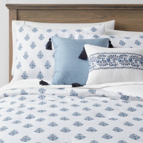 4pc Twin twin Extra Long Block Print With Border Comforter Bedding