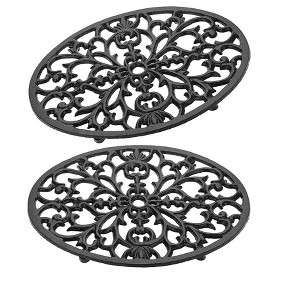 Itopfox 2Pcs Oval Cast Iron Trivet - Antique Heat Resistant Metal Trivet for Hot Dish Pot Pan Teapot, Vintage Hot Plate Pad for Kitchen - 1 of 4