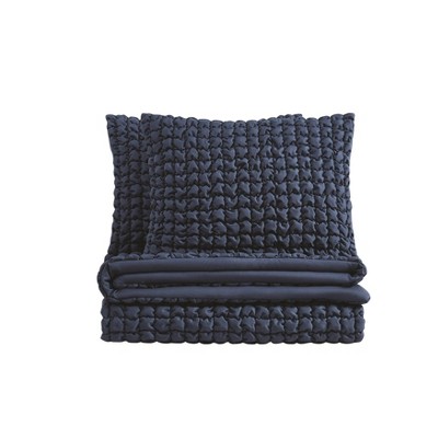 Full Blue Microfiber Textured Puff Bedspread Set