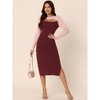 Seta T Women's Fall Color Block Round Neck Cut Out Front Long Sleeve Slit Hem Knit Sweater Midi Dress - 3 of 4