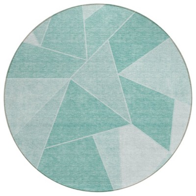 Mint Green And Aqua Geometric Washable Indoor Outdoor Area Rug