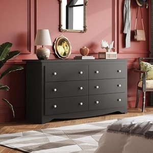Dresser 6-Drawer Large Storage Chest for Bedroom and Living Room, Modern Closet Organizer and Nightstand, 59" Wide Wood Black - 1 of 1