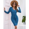 Women's 2025 Sweater Dress V Neck Long Sleeve Ribbed Knit Tie Waist Bodycon Slim Fit Mini Dresses - 2 of 4