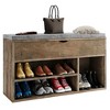 Brown padded shoe cabinet with two shelves for storage, suitable for entrance, living room, bathroom - 2 of 4