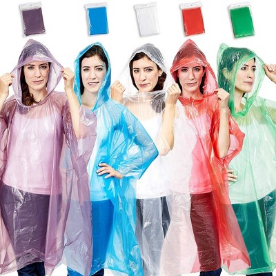 Juvale 10 Pack Adult Rain Poncho w/ Drawstring, Raincoats for Camping, Hiking, Sport or Outdoors (5 Colors)