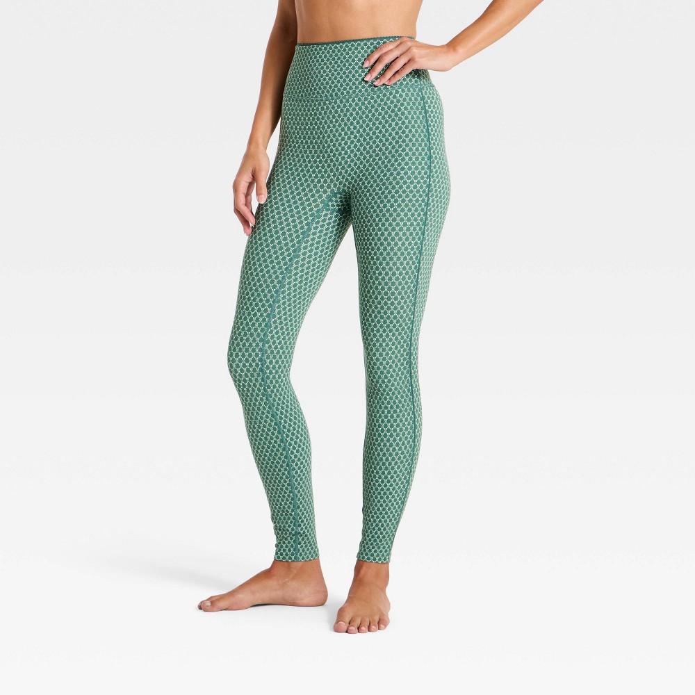 Women's Everyday Soft High-Rise 7/8 Leggings - All In Motion™ Dark Green Horseshoe Print S