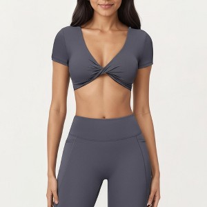 Anna-Kaci Active Women's Short Sleeve Twist Front V-Neck Crop Active Top - 1 of 4