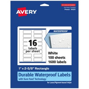 Avery Durable Waterproof Rectangle Labels with Sure Feed, 1" x 2-5/8" - 1 of 4