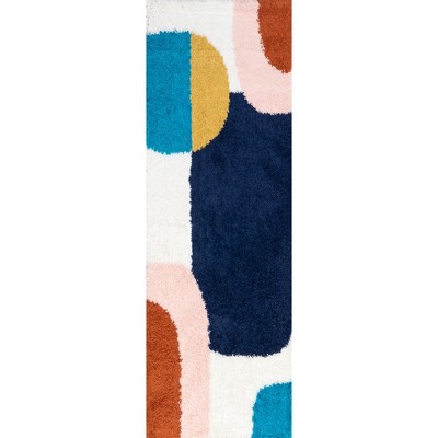 Nuloom Ellyn Abstract 2x6 Runner Shag Indoor Area Rug for Living Room Bedroom Dining Room Nursery Entryway Hallway, Blue/Ivory