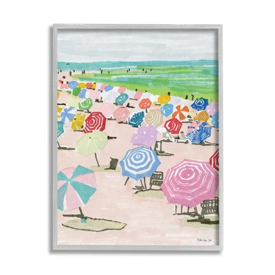Stupell Industries Pastel Umbrella Filled Beach Watercolor Landscape