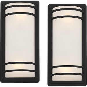 John Timberland Habitat Modern Industrial Outdoor Wall Light Fixtures Set of 2 Black Metal 16" Frosted Glass for Post Exterior Barn Deck - 1 of 4