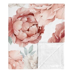 Sweet Jojo Designs Girl Baby Security Blanket Peony Floral Garden Pink and Ivory - 1 of 4