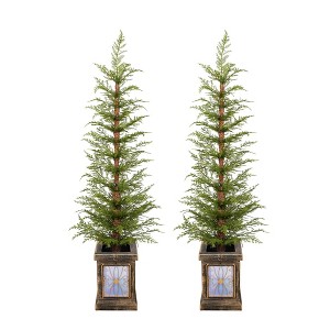 AZL1 Life Concept Artificial Trees 4-Foot Pre-Lit Potted Christmas Tree Set of 2 for Instant Holiday Decor, Green, 17.7"*17.7"*47.2" - 1 of 4
