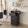 Karl Home Black Wooden Mobile Salon Trolley Cart with Wheels and 2 Drawers - 2 of 4