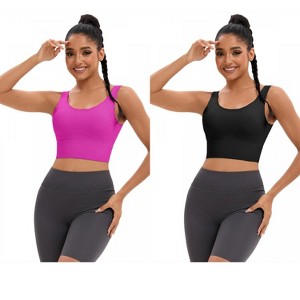 INSPIRE CHIC 2 Pcs Women's Full Coverage Deep V-Back Workout Fixed Cup Comfort Sports Bras - 1 of 4