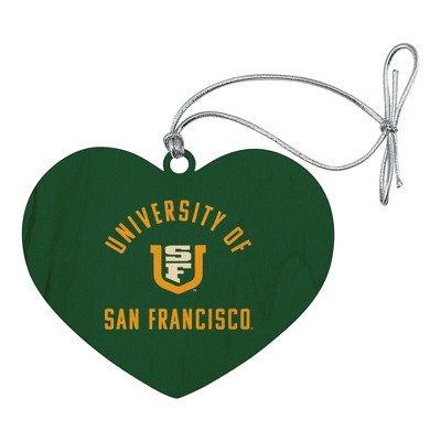 University of San Francisco Dons Logo Heart Love Wood Christmas Tree Holiday Ornament