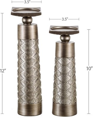 Dublin Silver Textured Pillar Candle Holder Set of 2