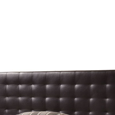 Espresso Faux Leather Tufted Queen Bed with Wood Frame