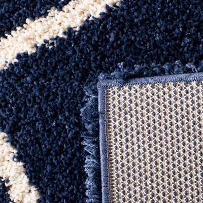 Navy and Ivory Diamond Shag Synthetic Area Rug 5'3" x 7'6"