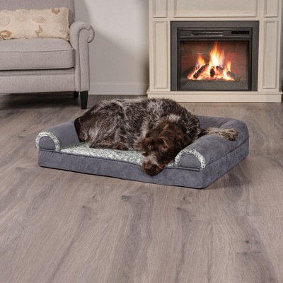 Large Gray Orthopedic Faux Fur and Suede Pet Sofa Bed