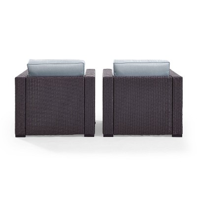 Biscayne Blue and Brown Wicker Patio Arm Chairs with Cushions
