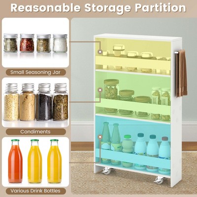 Costway 4-Tier Slim Storage Cart with Open Shelves Rolling Kitchen Cart on Wheels Narrow White