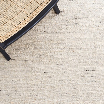 Ivory Flat Woven Square Wool Area Rug