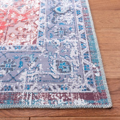 Rust and Blue Rectangular Viscose Area Rug, 5'3" x 7'6"