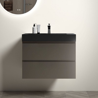 NicBex 29.9" Bathroom Vanity with Sink, One-piece Wall Mounted Vanity, Bathroom Cabinet Storage with 2 Spacious Drawers for Bathroom
