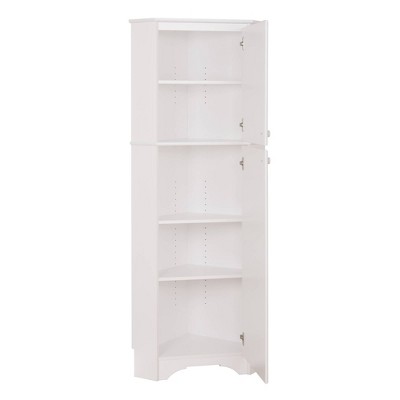 Elite Tall White Freestanding Corner Storage Cabinet with Adjustable Shelving
