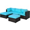 Costway 5PCS Patio Rattan Sectional Conversation Set Ottoman Turquoise - image 2 of 4