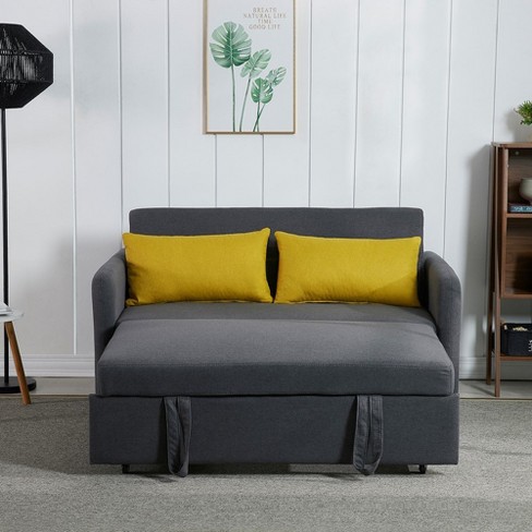 Convertible Sleeper Sofa Bed With Pull Out Bed, USB Socket, Spring Support, Side Pocket, Trundle Multifunctional Loveseat Sofa Couch - image 1 of 4