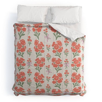 Deny Designs Anis Illustration Preppy Grandmillennial Cute Red Comforter and Sham Set