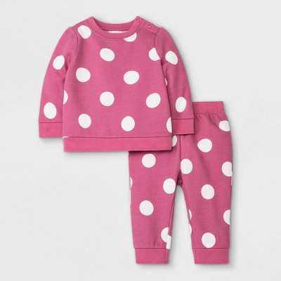 Baby Girls' Dot Fleece Top & Bottom Set - Cat & Jack™ Pink 3-6M