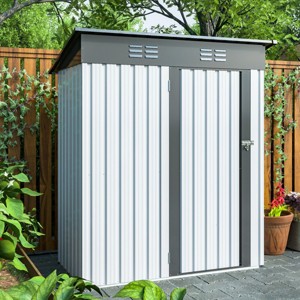Outdoor Garden Aluminium Frame Tools Storage Shed,Backyard Pet Room,Metal Garbage Room with Lockable Door and Floor Frame-Coolbibila - 1 of 4