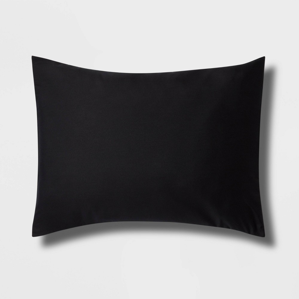 Photos - Bed Linen Standard Down Alternative Washed Microfiber Comforter Sham Black - Room Essentials™: Solid Pattern, Recycled Polyester, 170