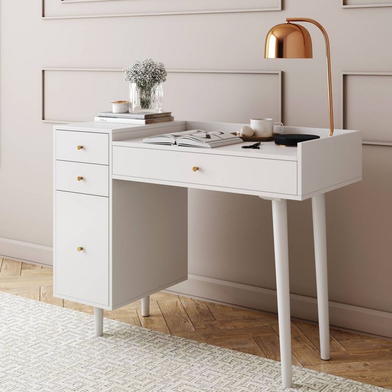 42&#34; Daisy Wood Vanity Desk with Drawers Matte White/Gold - Nathan James, 1 of 4