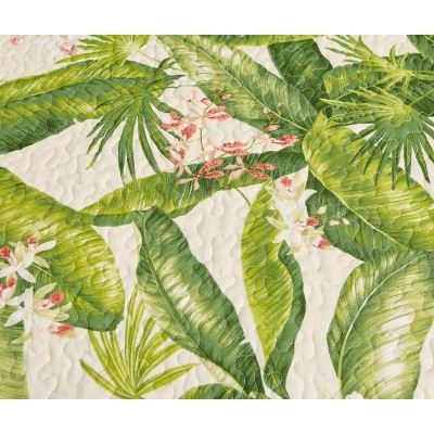 Ecru Twin Cotton Reversible Quilt Set with Palm Leaf Design