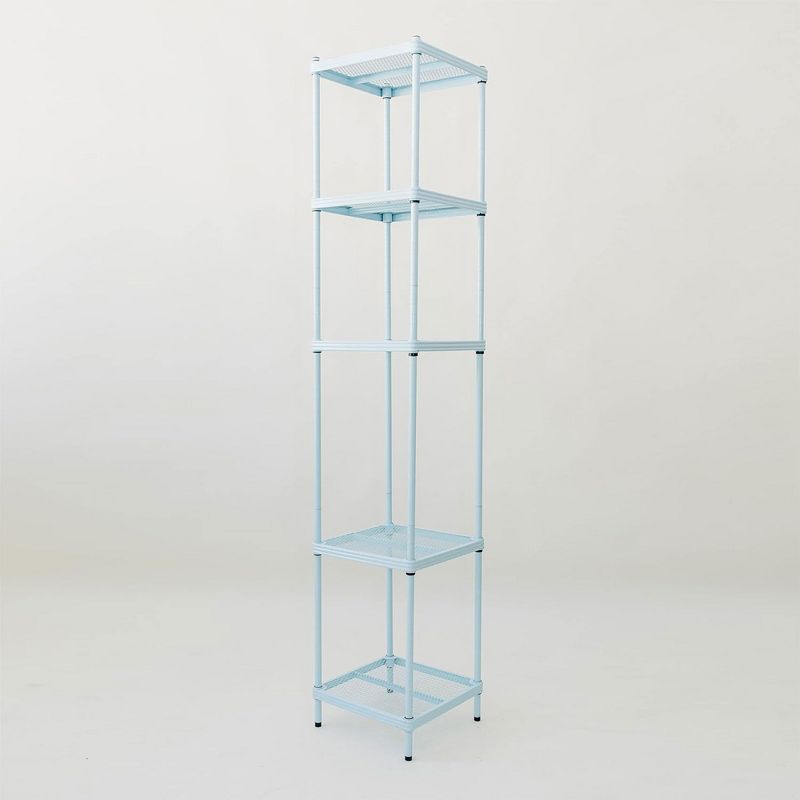 Design Ideas MeshWorks 5 Tier Full Size Metal Storage Shelving Unit Tower for Kitchen, Office, or Garage Organization, 13.8” x 13.8” x 70.9”, Sky Blue, 5 of 7